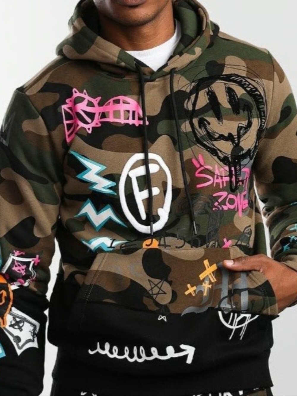 Smoke Rise Camo Graffiti Graphic Hoodie